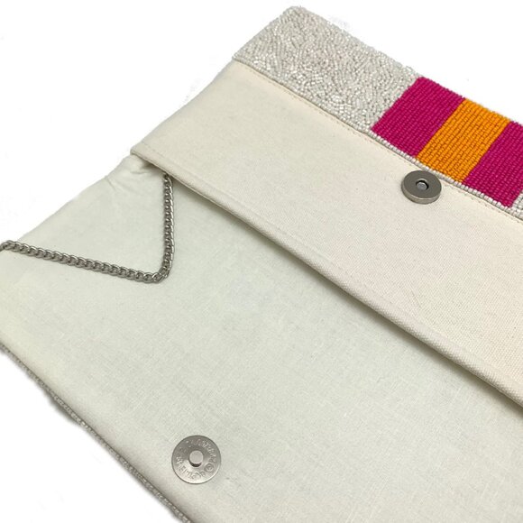 Pink Flamingo Bird Beaded Crossbody Chain Vacation Clutch Boho Handbag - Picture 3 of 6